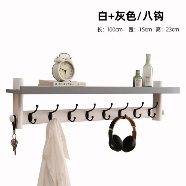 원목 벽행거 북유럽스타일 벽걸이 선반 옷걸이, 1개, 고급 그레이+화이트 100cm8 후크