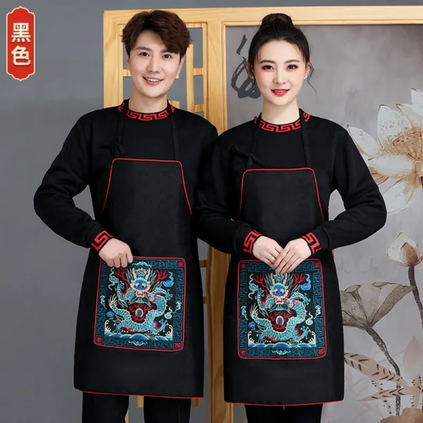 위브 핸드드앞치마 드렌드 에스닉 무드 핸드메이드 자수 클래식 미드 요리당 샤브샤브 농악 인쇄레터링 Logo Sjgq 에스닉 무드 앞치마 블랙