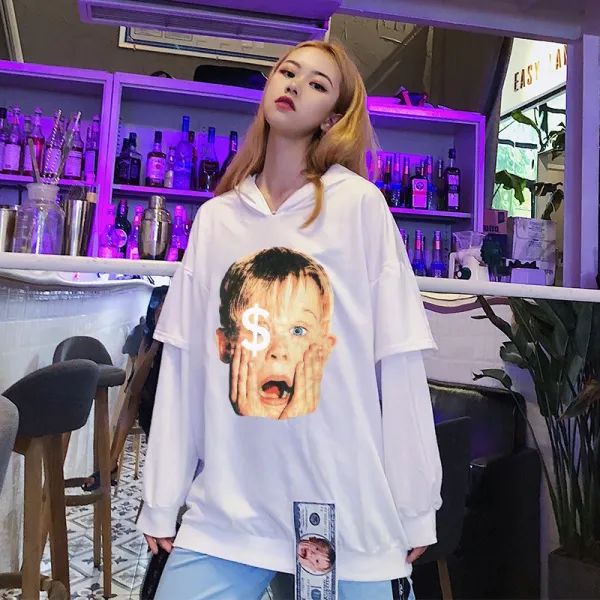 도깨비몰 여성 봄 빅사이즈 브이넥 와이드핏 티셔츠 달러 장식