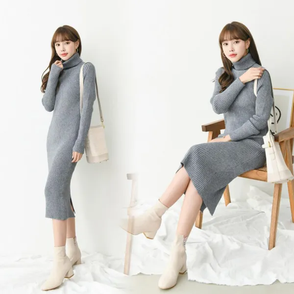 chicme 시크미 여성 목폴라 터틀텍 롱 니트 티셔츠 긴팔