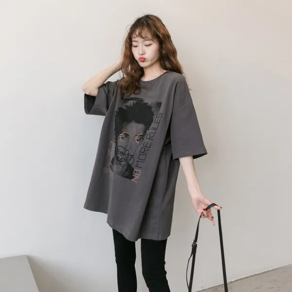 임부복 티셔츠 여름옷 상의 0스타일리쉬 순면 하프기장 와이드 캐쥬얼 파렴치한 어머니 트렌드