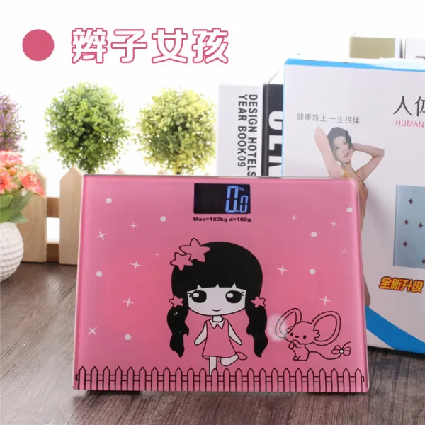 AWSANHU 가정용 귀여운 만화 체중계 기숙사 무게 인체 저울 미니 전자 저울 정확하다 건강 체중계, 채찍 소녀 21x25cm