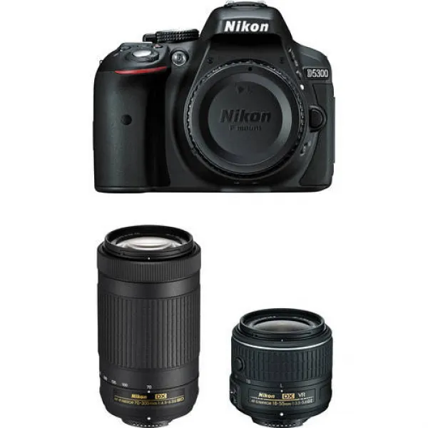 Nikon D5300 DSLR Camera with 18-55mm and 70-300mm Lenses (Black Refur, 상세내용참조