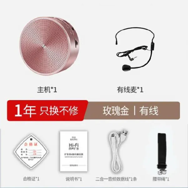 블루투스마이크 책가방 확성기 스피커 마이크 수업용 창구 블루투스 무선 송화기 휴대용 가이드 플레이어, T01-로즈골드 : 유선마이크