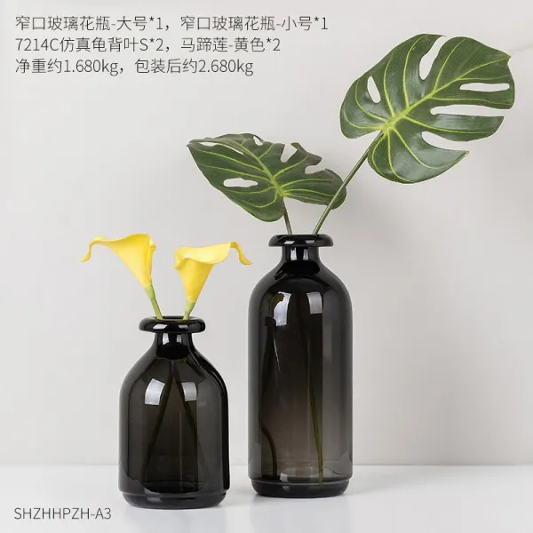 인테리어 진열 노르딕 소구경 블랙 투명 유리 꽃꽂이 꽃병 독창적 줄기 꽃장식품 데스크톱 거북이무드등 마제련 투수영복 룩