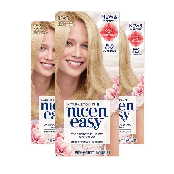Clairol Nice'n Easy 퍼머넌트 헤어 컬러 10C 엑스트라 라이트 쿨 금발 3 팩, 단일상품, 단일상품