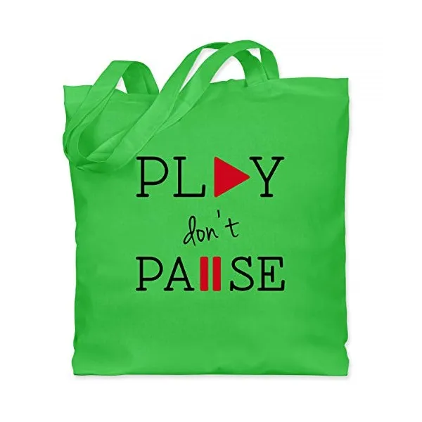 성명서 셔츠-Play dont pause-긴 손잡이가 달린 코튼 백 황마 가방