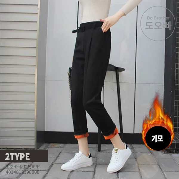 도오빠 여자 바지 여성바지 긴바지 기모 벨벳 겨울 푹신한 높은 허리 캐주얼 순면 고무줄 벨트 툴링 스트레이트