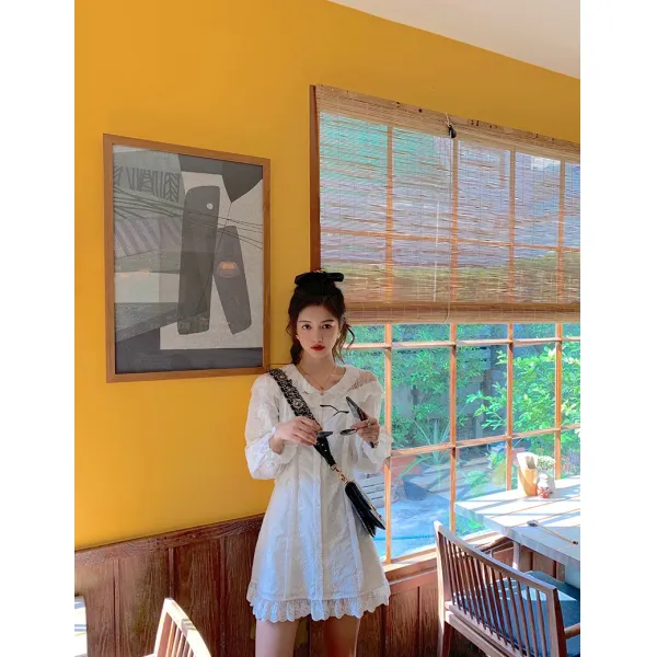 프릴원피스 SHOW AMIU Jennie동일한타입 여신 프릴넥 레이스 자수 원피스