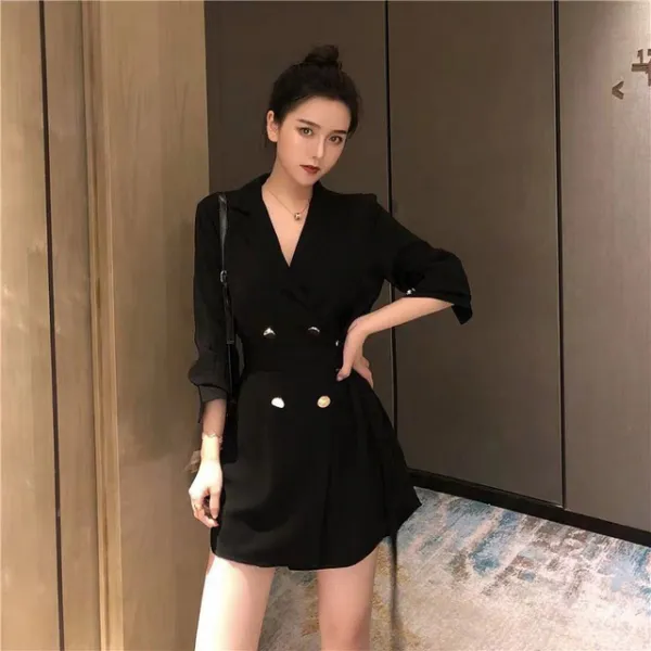 블랙브이넥원피스 본 적이 없다 새해 의류 만나다 산산이 부서지다 코디 하객 이브닝드레스 셀럽 고퀄리티 3753999989