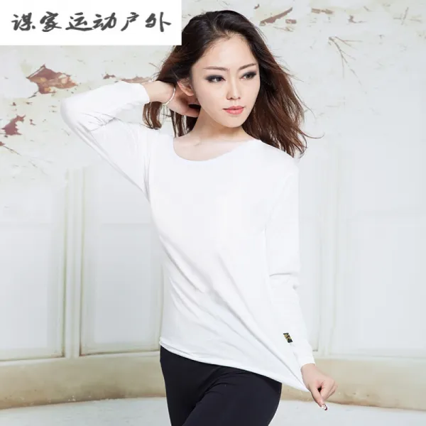 무용 복 여자 조련 복 발레 복 긴팔 면 반팔 라운드 네 크 라인 무용 복 체형 상의 클래식 흰색 긴팔 M