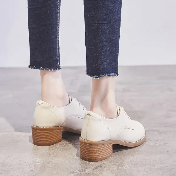 Feb.05 211번 Zhr 작은 구두 여진피 2021 봄 신상품 잉글리시 통굽 단화 여자 신발 중굽 블럭구둣발z