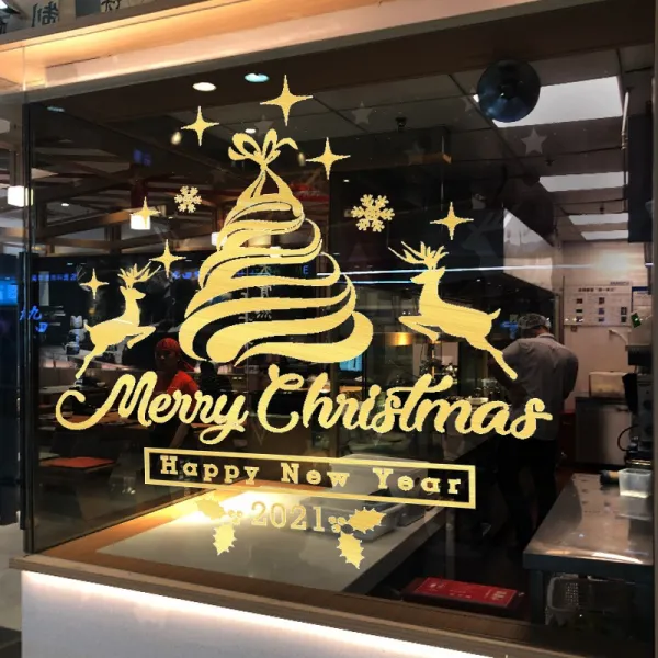 분위기 장식 크리스마스 스티커 창문 인테리어 벽 스티커 산타 새해 홈 카페 눈사람 눈꽃 201106439z 명중 하 다 메리 크리스마스 026 금색 매우 크다 메리 크리스마스 049 금색 