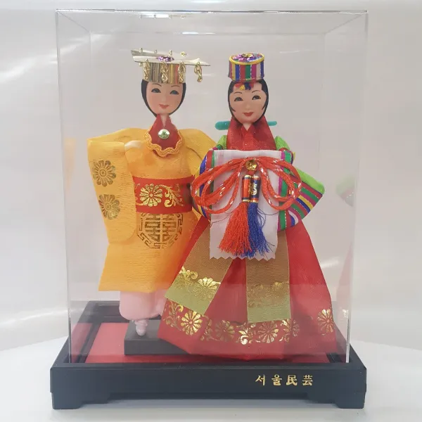 한국 전통 남녀 한복 인형 전통혼례 왕과왕비 세트 + 아크릴박스 소 외국인선물 한국기념품 한국적인선물