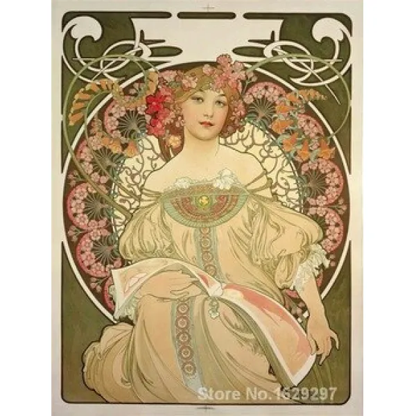 [해외] 초상화 아트 추상 샴페인 프린터 발행자 ALPHONSE MUCHA 고 수제, 36 X 48