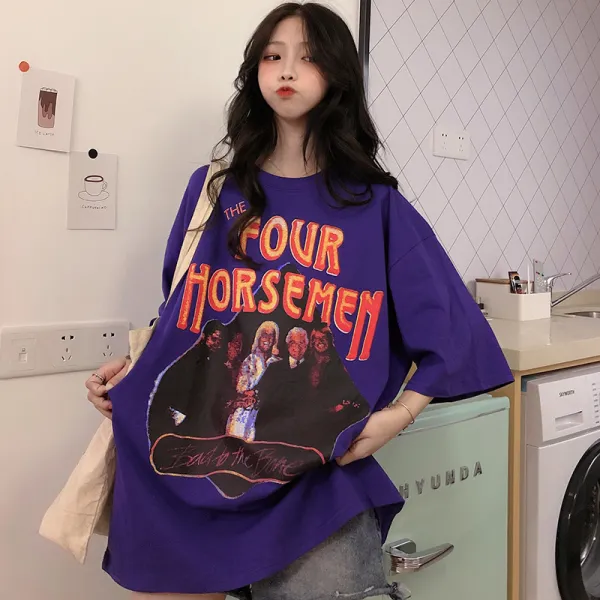 고착감 소녀다 반팔티셔츠 여자 와이드 INS 홍콩미 하라쥬크 BF풍취 MSCHF 상의