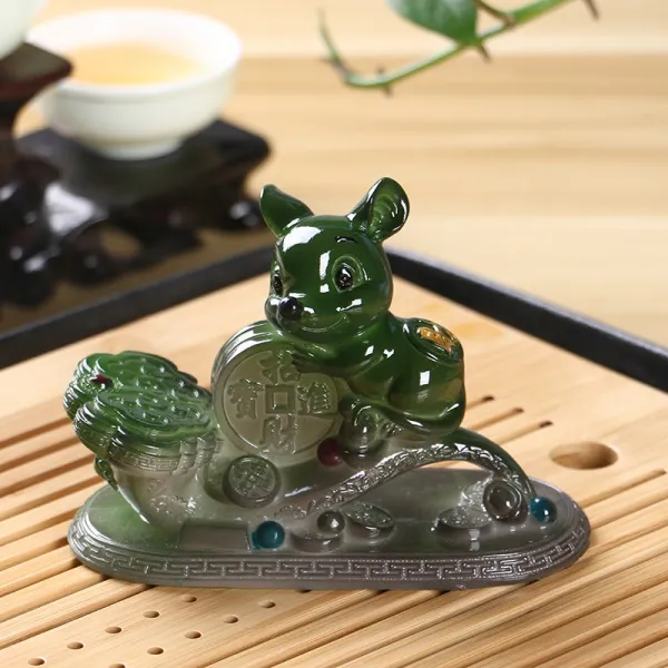 낄낄상회 창의력장난감 독창적 양소품 변색 마네키 쥐진자 다반 차판 궁푸차 구 다도 부품 액세서리 노는 애완동물 펫, 여의 쥐 돈 그린 옥 타입