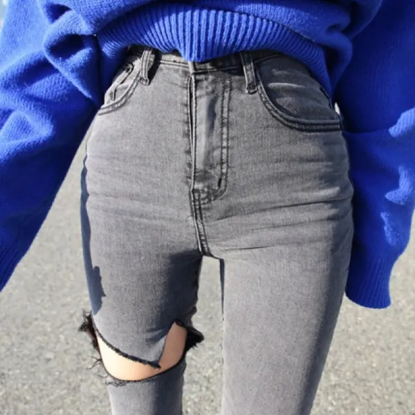 머머다 여성 하이웨스트 빈티지 스킨니 청바지 데님15 Iim15