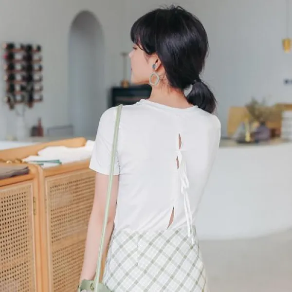 데이지블랑 뒤트임 리본 기본 반팔 티셔츠