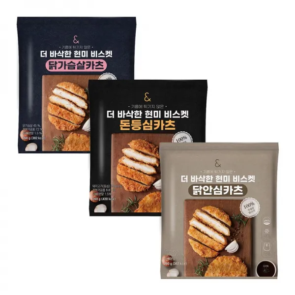[헬스앤뷰티] 더 바삭한 현미 비스켓 카츠 3종(돈등심 닭안심 닭가슴살), 닭가슴살카츠 260g 1팩(130gx2개입)