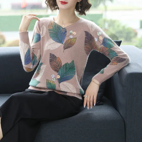 블랙바바 여성 브이넥 패션무늬 니트티셔츠a19111175