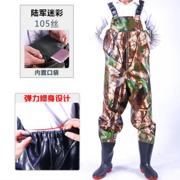 가슴장화 남녀 두께 반신 입수 낚시바지 아쿠아 고기잡이 위아래연결된 레인부츠레인팬츠 부츠컷팬츠, T03-39, C16-탄력 신축성 숲 카모 105실크 워터 바지