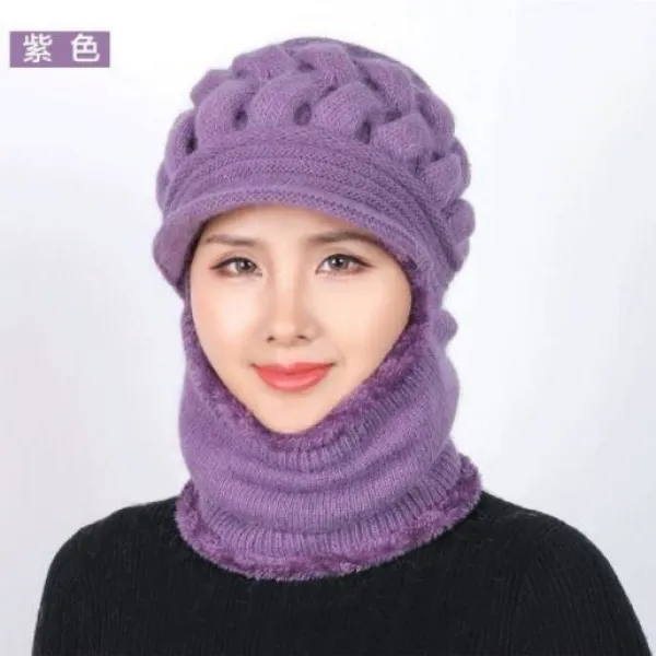 여성 중노년층 겨울 두꺼운 털실 후드기모 보온 엄마모자 바디슈트 니트모자