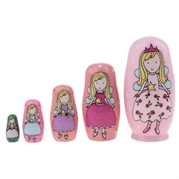 STKbabushka 러시아어 중첩 인형 matryoshka 장난감 5 조각 핑크 각도 인쇄