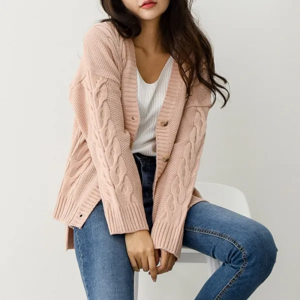 뉴다비치 럭셔리 국산 가을 여성 브이넥 니트 가디건~기본핏 정장핏 오피스룩 캐쥬얼