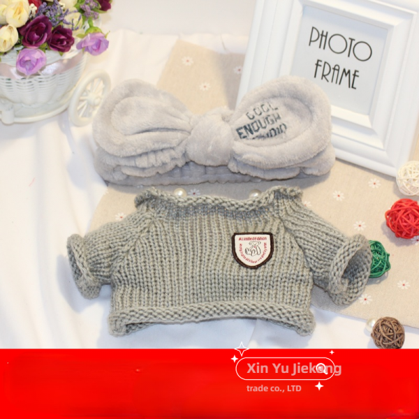 PKTOYS 모자 안경 액세 서리 귀마음 재수 옷 여운오리인형세트 명절선물크리스마스 선물, 그레이 리본 헤어밴드 그레이 스웨터, 30cm 오리옷