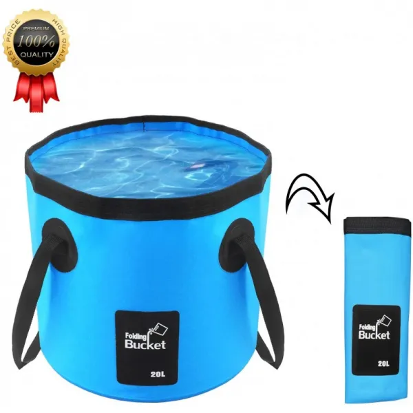 Beetwo 휴대용 접을 수있는 버킷 컴팩트 20l 야외 세면대 접이식 물통 컨테이너 여행 캠핑 하이킹 낚시 세척 블루 단일옵션