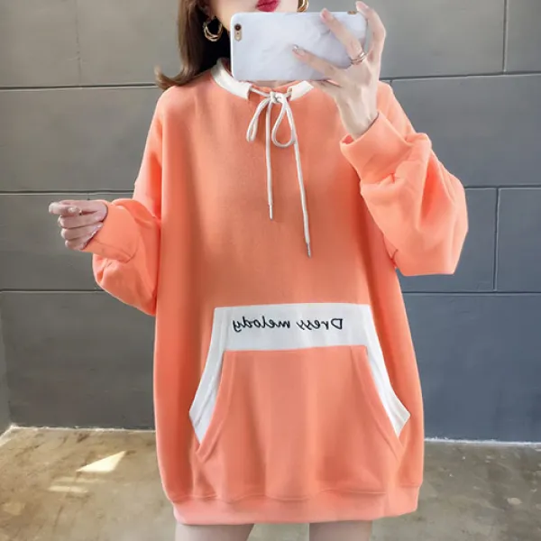 알리팡(Alipang) 도오빠 여성 후드 봄 가을 겨울 긴소매 롱티셔츠 패션 캐쥬얼 후드티