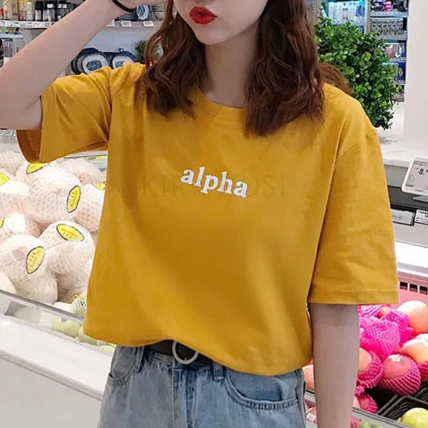 Kirahosi 홍콩스타일 루즈핏 여자티셔츠 여름티셔츠 14호 + 덧신 증정 Bfjbkjki
