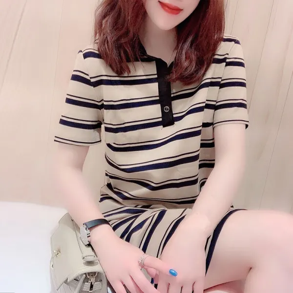 만장 빼앗다 한벌 스타일리시 캐쥬얼 단가라 반팔 하프다 원피스 봄 여름 여성