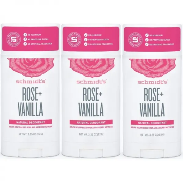 천연 방취제 알루미늄 없음. 인위적인 향기가없고 채식주의 자와 잔인한 자들 (Rose-Vanilla 3 Pack), 단일상품