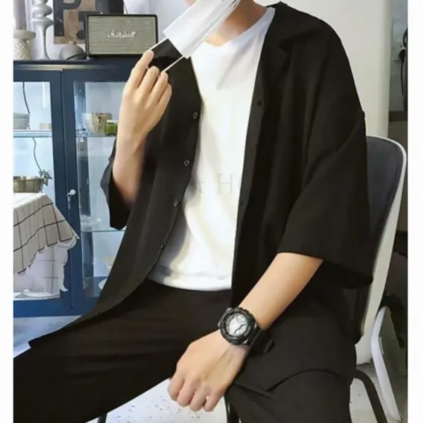 Kirahosi 여름 남자 트렌드 2019년 반팔 셔츠 홍콩스타일 57호 Yf64sl