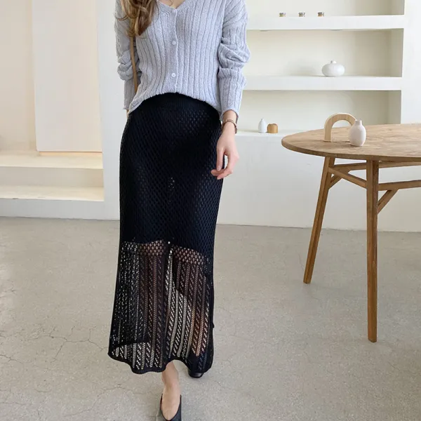 뭐라도 하나걸리면 눈물바다 에스닉 니트 펀칭 스커트