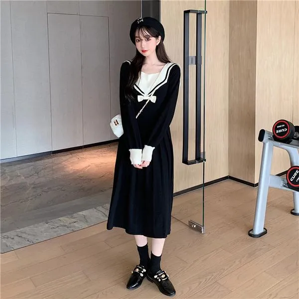 2020년 가을 여자 빅 사이즈 어언 누님 살짝살짝 풍압셔링 프리미엄 네임 니트 원피스
