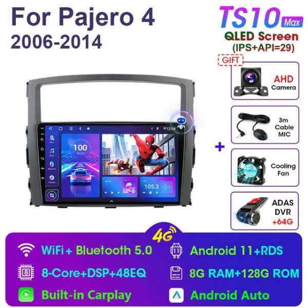 2 Din 안 드 로이드 11 자동차 라디오 멀티미디어 비디오 플레이어 미쓰비시 Pajero 4 V80 V90 2006 2014 탐색 GPS 4G Carplay 스테레오, TS10max-ADAS DVR