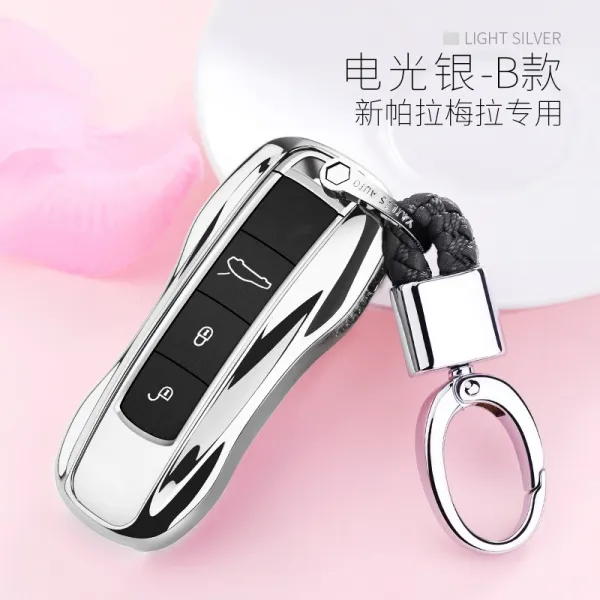 전용 포르쉐 뉴 카렌 키 케이스 1719 팔라 메르 라 파나메라 홀더, B전깃불 실버 웰트 단추 블랙