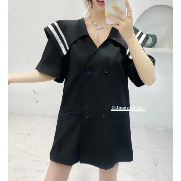망홍 스몰 정장 여 신춘하 학원풍 박시 슬림 투 버튼 원피스