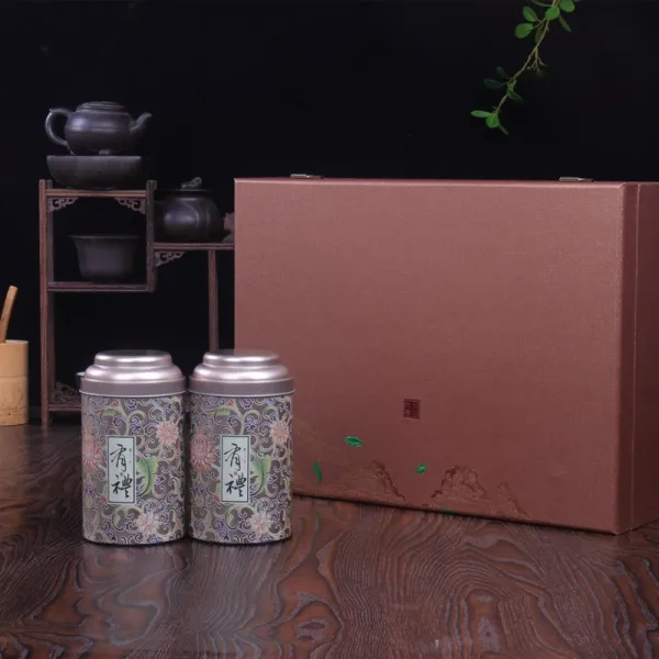 중국식 밀폐형병 넙치 철통 가방 룩 차잎 상자 빈 갑 고급품 맟춤제작 티박스 선물, 4깡통 1근 룩 갈색