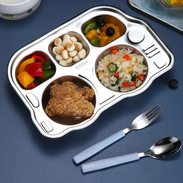 식사량 조절 캠핑 나눔 접시 원형 스텐 5구 유아식판
