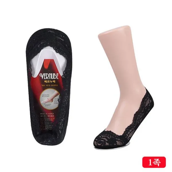 여성용 레이스실리콘 덧신양말 검정1족 반덧신 두꺼운페이크삭스 어린이집교사 유치원교사 반쪽양말 덧