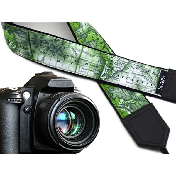 Go Green 세계지도 카메라 스트랩 독점적 인 디자인 소재로 제작되어 모든 전문 카메라 Nikon Samsung Fuji Film 및 기타 표준 카메라에 적합합니다., 본상품