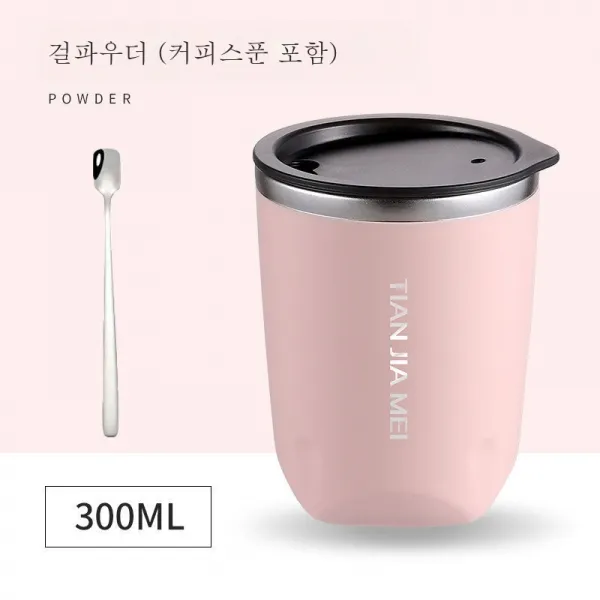 ZZJJC 304 커피 텀블러 ins 소용량 컬러 텀블러 카플레이 휴대용 머그컵아이디어, [소녀분]300ml+정커피 스푼을 맛보다.