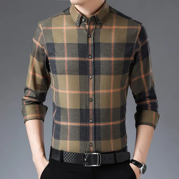 심쿵직구 남성 심플 어텀 터틀넥 남방 체크 순면셔츠