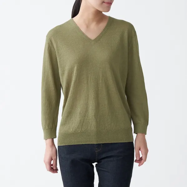 무인양품 MUJI 여성 UV컷 프렌치 리넨 V넥 스웨터