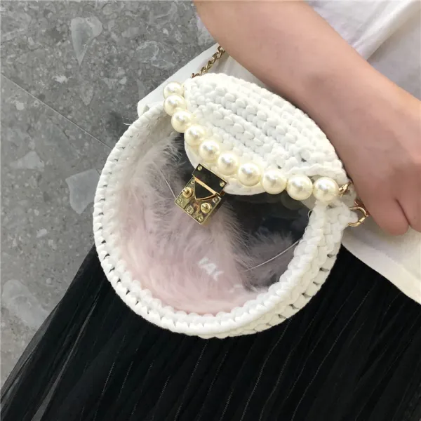 스티치 털실 DIY 재료 극력 투명 현아한 같은스타일 라탄백, 스모크 블루 잠금 （non-finis