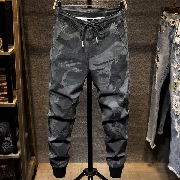 남자 캐주얼 밴딩 바지 슬림핏 슬랙스 트레이닝 군복 팬츠 그레이